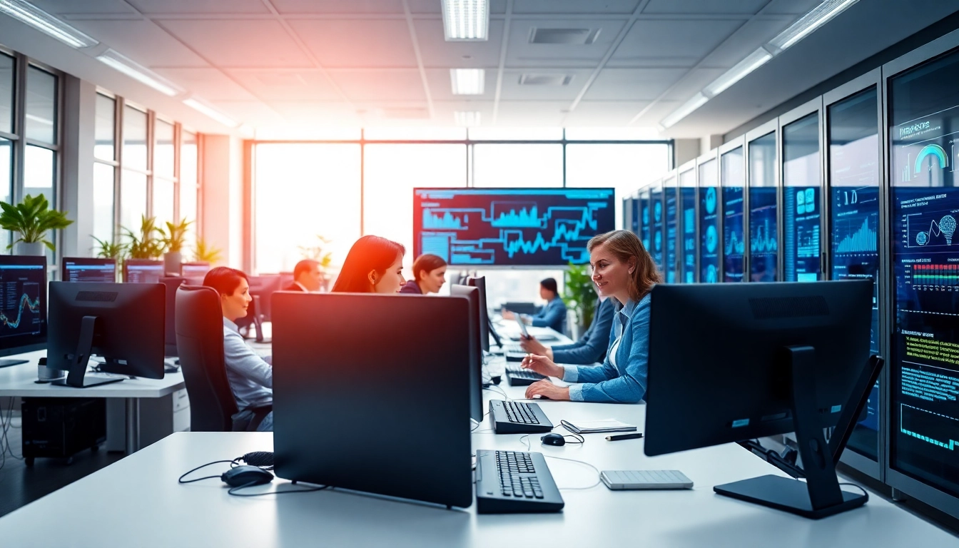 Enhancing managed IT services Lakeland with a professional team collaborating and utilizing technology.
