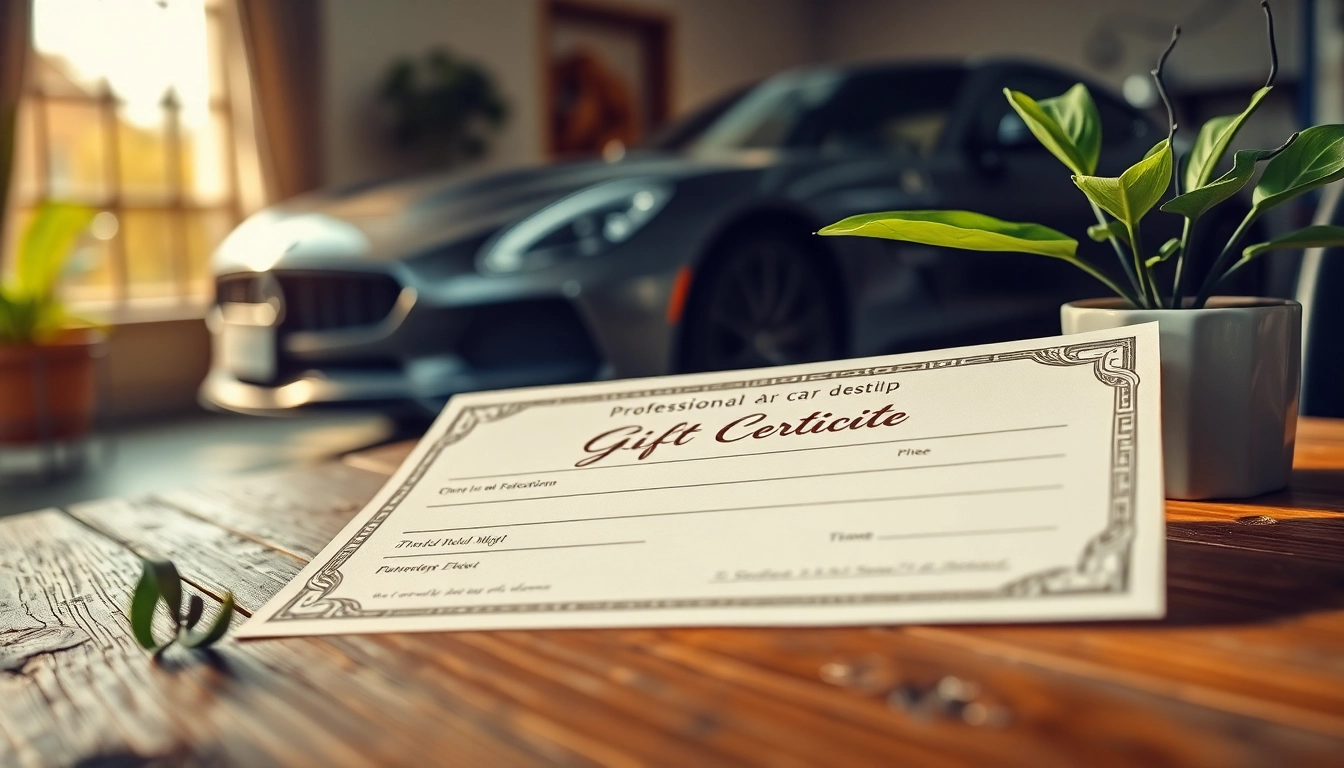 Enhance your experience with a car detailing gift certificate showcased in an elegant setting.