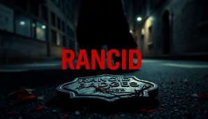 Engaging cover art for Rancid Badges showcasing a dramatic urban scene with a tarnished badge.