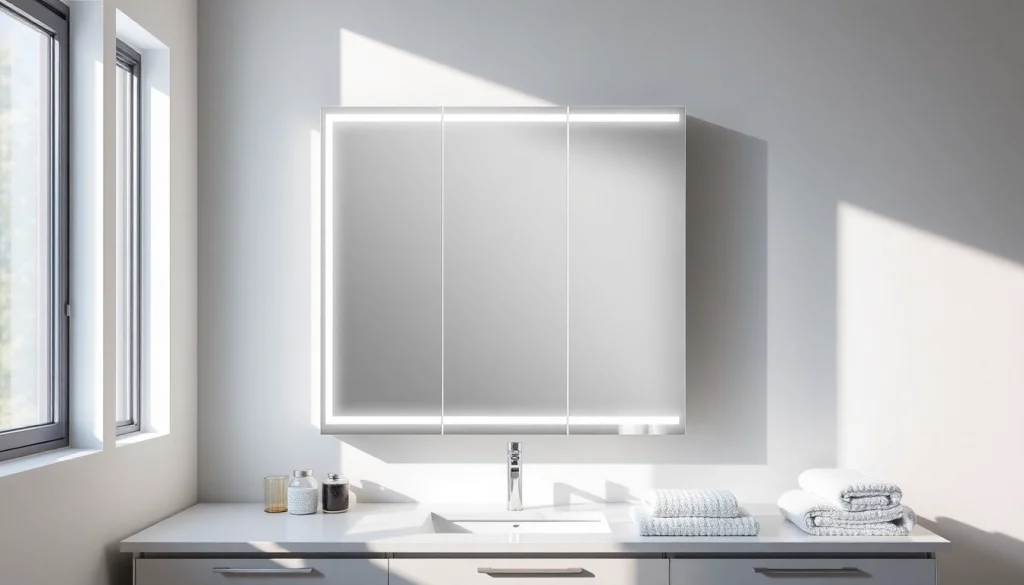 Präsentieren Sie den sonni Spiegelschrank im modernen Bad mit elegantem LED-Licht.