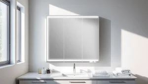 Präsentieren Sie den sonni Spiegelschrank im modernen Bad mit elegantem LED-Licht.