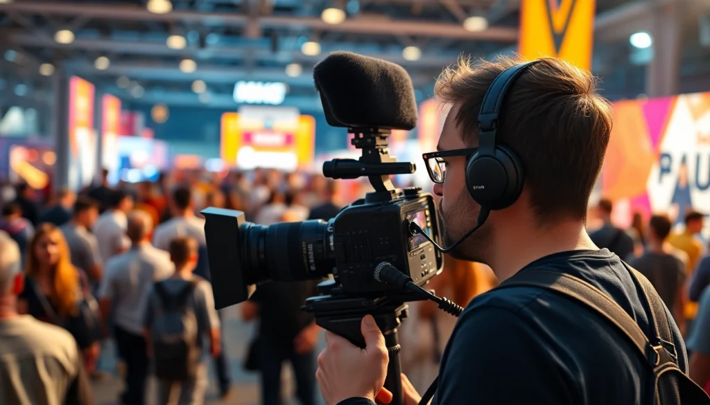 Creating on-site videography content at a lively event with a professional setup.