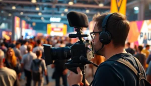 Creating on-site videography content at a lively event with a professional setup.