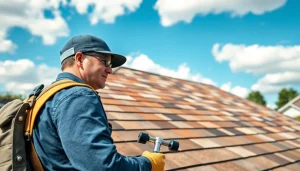 Delivering reliable roofing services with a professional contractor inspecting a home roof.