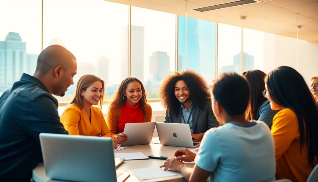 Engaged diverse job seekers collaborating on free job post chicago opportunities in a bright urban workshop.