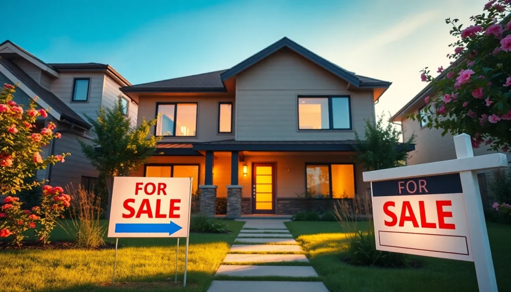 Real Estate agent showcasing a beautiful home with a for sale sign in a sunny neighborhood.