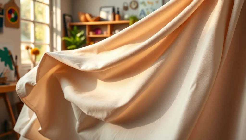 Canvas stof toegepast in een gezellige studio-omgeving met kunstbenodigdheden eromheen.