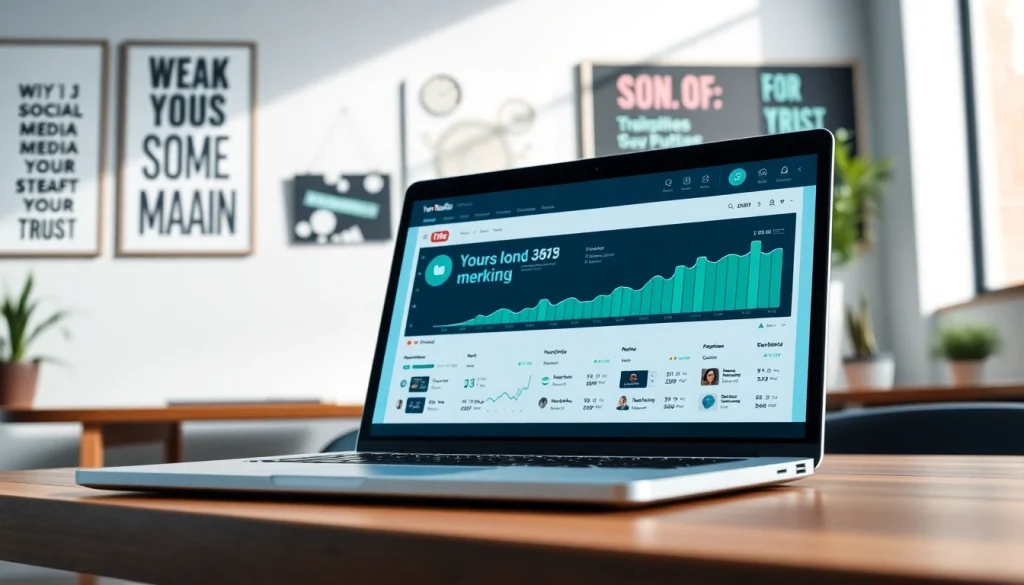 Showcase of youtube smm panel insights on a laptop in a modern workspace