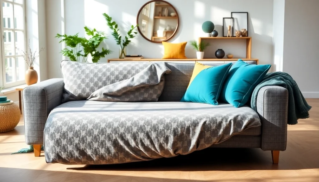 Sofa bed uk in a stylish living room with modern decor and vibrant cushions.