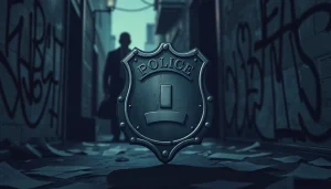 Rancid Badges reflecting betrayal in a gritty crime scene atmosphere.