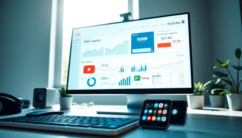 Showcase of a youtube smm panel interface on a computer, emphasizing social media engagement.