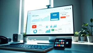 Showcase of a youtube smm panel interface on a computer, emphasizing social media engagement.