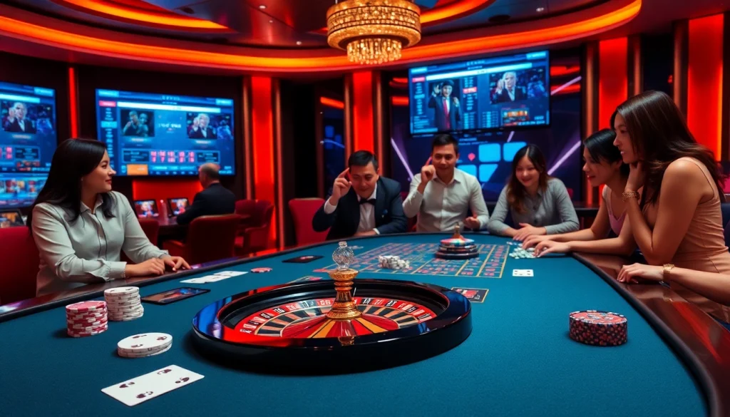Players enjoying games at Vua99 casino with vibrant tables and professional atmosphere.