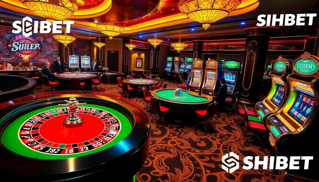 Experience the thrill of SHBET with vibrant casino tables and engaging slot machines.