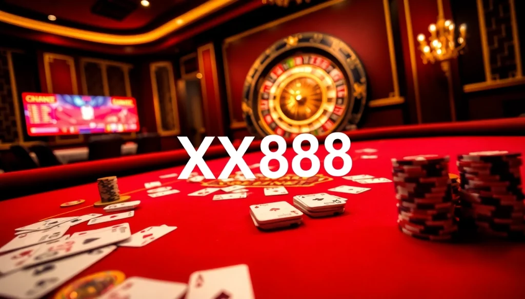 Players experiencing the excitement of baccarat at XX88 casino with vibrant chips and cards.