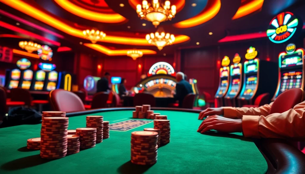 High-stakes poker gameplay in a luxurious casino featuring the GO8 brand.