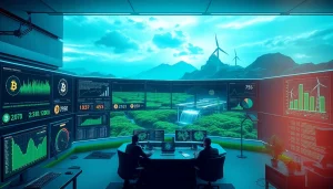 Bitcoin cloud mining operation showcasing renewable energy sources and advanced technology.