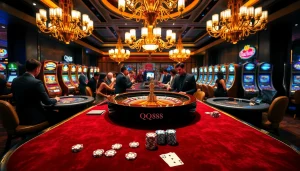 Players engaging in exciting roulette at QQ88 casino with vibrant ambiance and professional setup.
