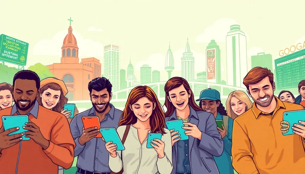 Engaging scene of diverse bettors at sports betting sites Georgia amidst a lively setting.