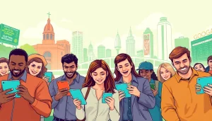 Engaging scene of diverse bettors at sports betting sites Georgia amidst a lively setting.