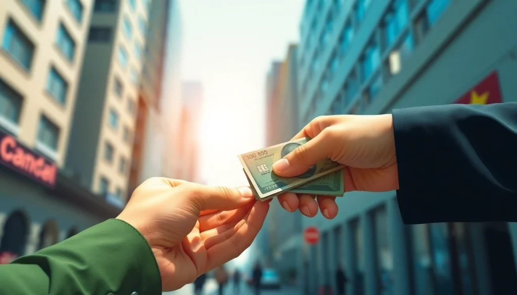 카드깡 현금화 거래를 나타내는 두 손의 이미지