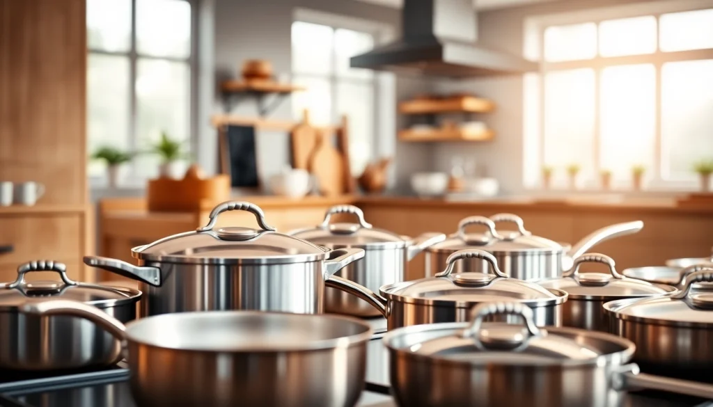 Showcase WMF cookware NZ in a modern kitchen, highlighting stylish pots and pans.