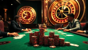Exciting poker game at a luxurious casino with chips and cards in view, focused on game 89bet.