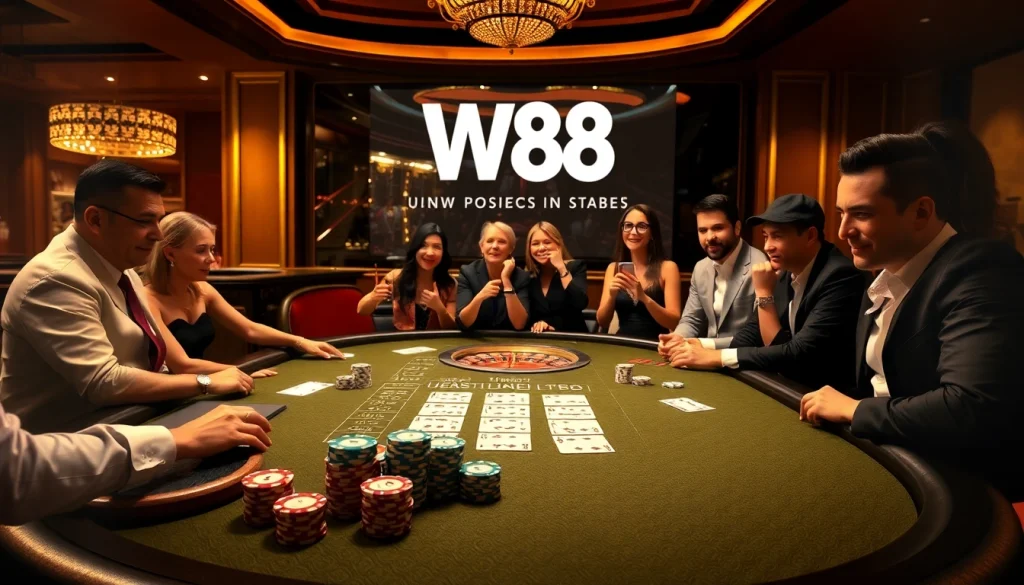Experience the thrill of gambling with link to W88 on an elegant casino table scene.