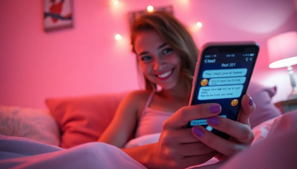 Engaging AI sexting conversation on a smartphone in a cozy room.