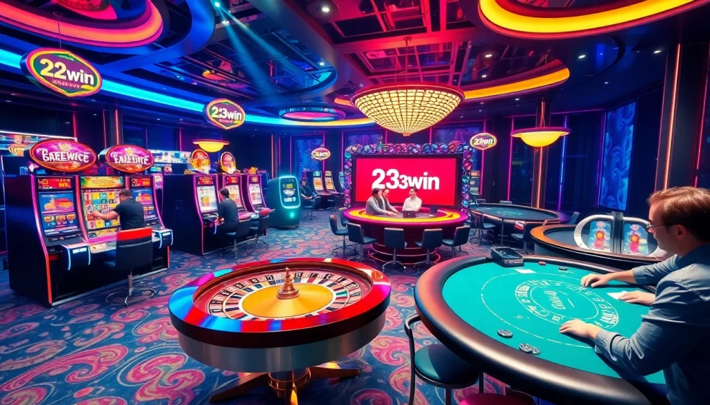 Engage with 23win's vibrant casino atmosphere featuring thrilling games, interactive players, and exciting jackpots.