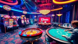 Engage with 23win's vibrant casino atmosphere featuring thrilling games, interactive players, and exciting jackpots.