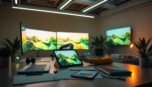 Visual representation of a designer using the nano banana AI tool in a modern workspace.