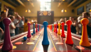 Permainan plinko yang seru dengan papan berwarna-warni dan keceriaan pemain.