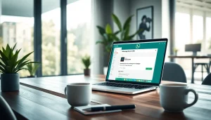 Engaging visual of a professional workspace showcasing WhatsApp Smart CRM interface for business growth.