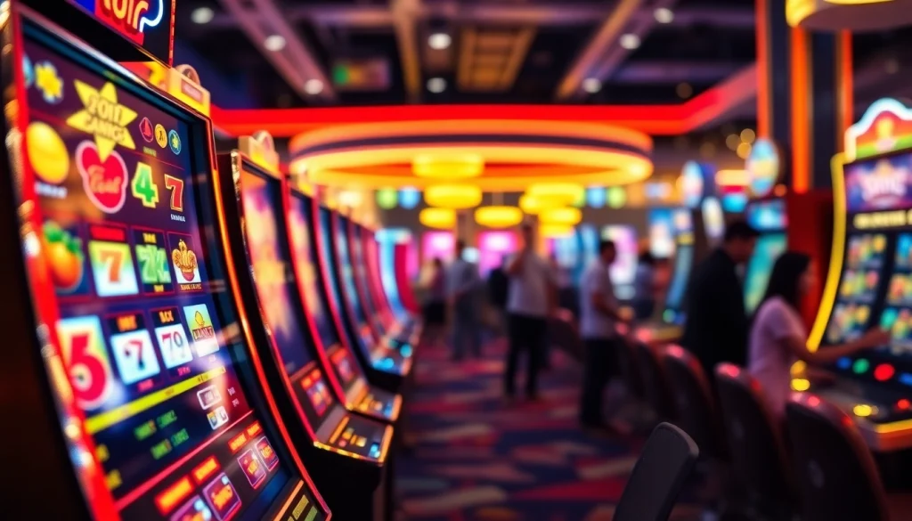 Menampilkan keseruan permainan slot pulsa dengan mesin slot berwarna cerah dan menarik.