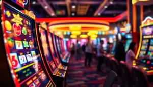 Menampilkan keseruan permainan slot pulsa dengan mesin slot berwarna cerah dan menarik.