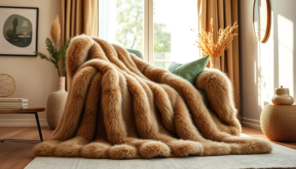Op een elegante stoel ligt nepbont stoffen, met een warme en uitnodigende uitstraling.
