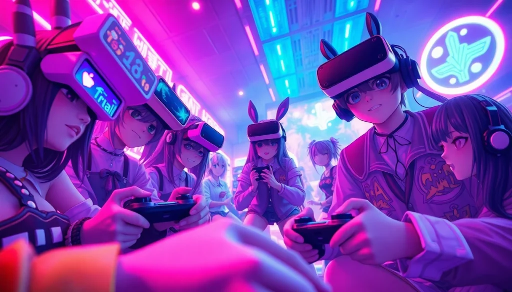 Engaging scene of characters in a colorful hentai game setting with vibrant anime aesthetics.