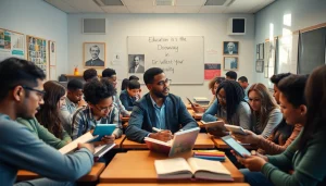 Engaging classroom scene showcasing education and equity with diverse students learning under Dr. Lynch's guidance.