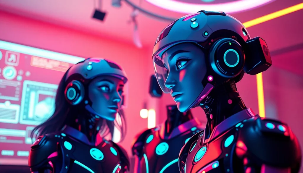 Interactive NSFW AI chat scene showcasing customizable avatars and a vibrant digital interface.