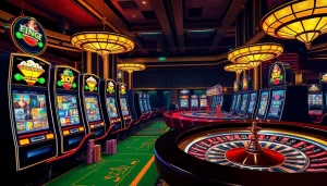 Rasakan sensasi bermain slot deposit pulsa tanpa potongan di kasino mewah yang dipenuhi mesin slot beraneka warna dan aksi poker.