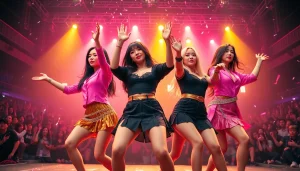 Capture the vibrant performance of blackpink members Jisoo, Jennie, Rosé, and Lisa dancing energetically on stage.