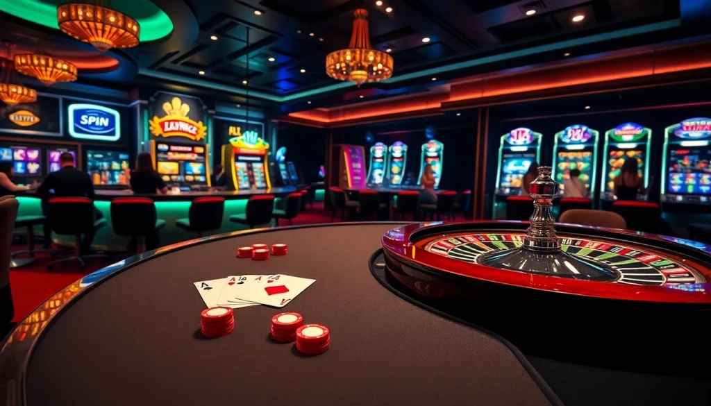 Experience the thrill of FLY 88 at a luxurious casino with vibrant poker and roulette tables.