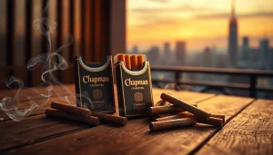 Enjoy Chapman cigarettes with elegantly designed pack in inviting smoke-filled ambiance.