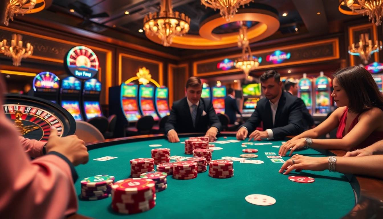 B52 poker chips shine on a luxurious casino table as players engage in an exciting game of poker.