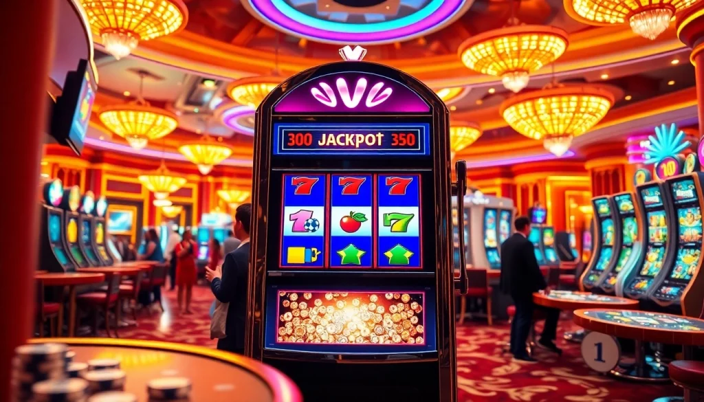 Menang di Slot Depo 1K dalam kasino yang hidup penuh semangat dan warna.