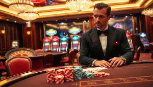 Experience the thrill of the top club casino with vibrant poker tables and illuminated slot machines.