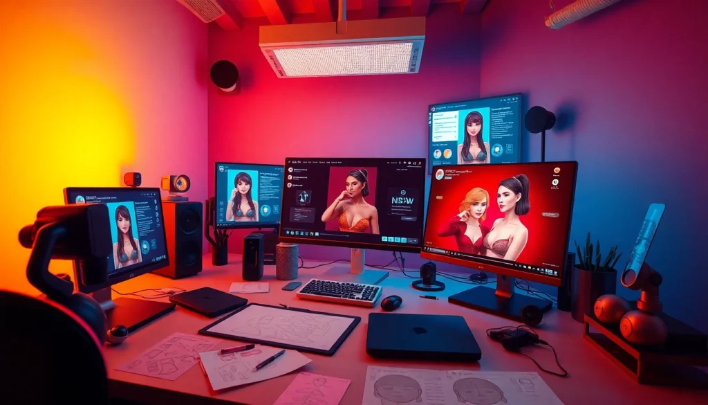 AI NSFW creative workspace with futuristic designs and interactive elements
