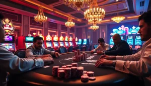 Experience high-stakes poker excitement with 555win com, showcasing poker chips and cards in an elegant casino setting.