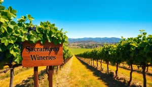 Savor the beauty of Sacramento Wineries featuring lush vineyards and ripe grapes.